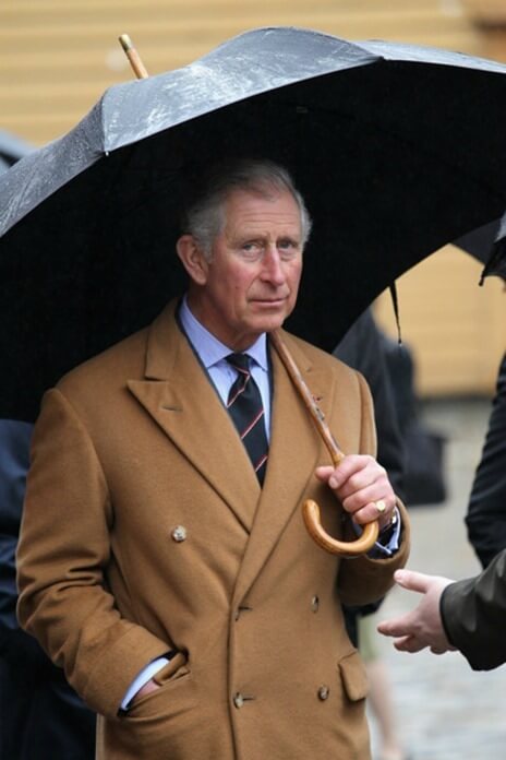 Il principe Carlo in un cappotto di vigogna
